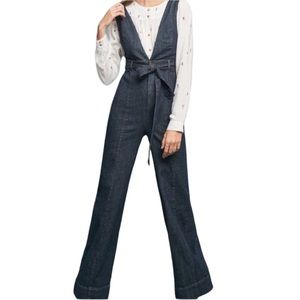 Anthropologie Pilcro High Waist Plunging V-Neck Belted Denim Jumpsuit